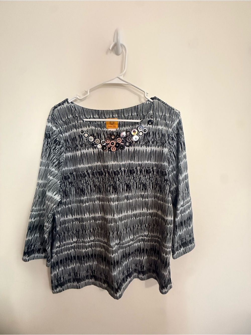 Ruby Rd. Black & White Embellished Long Sleeve Tee